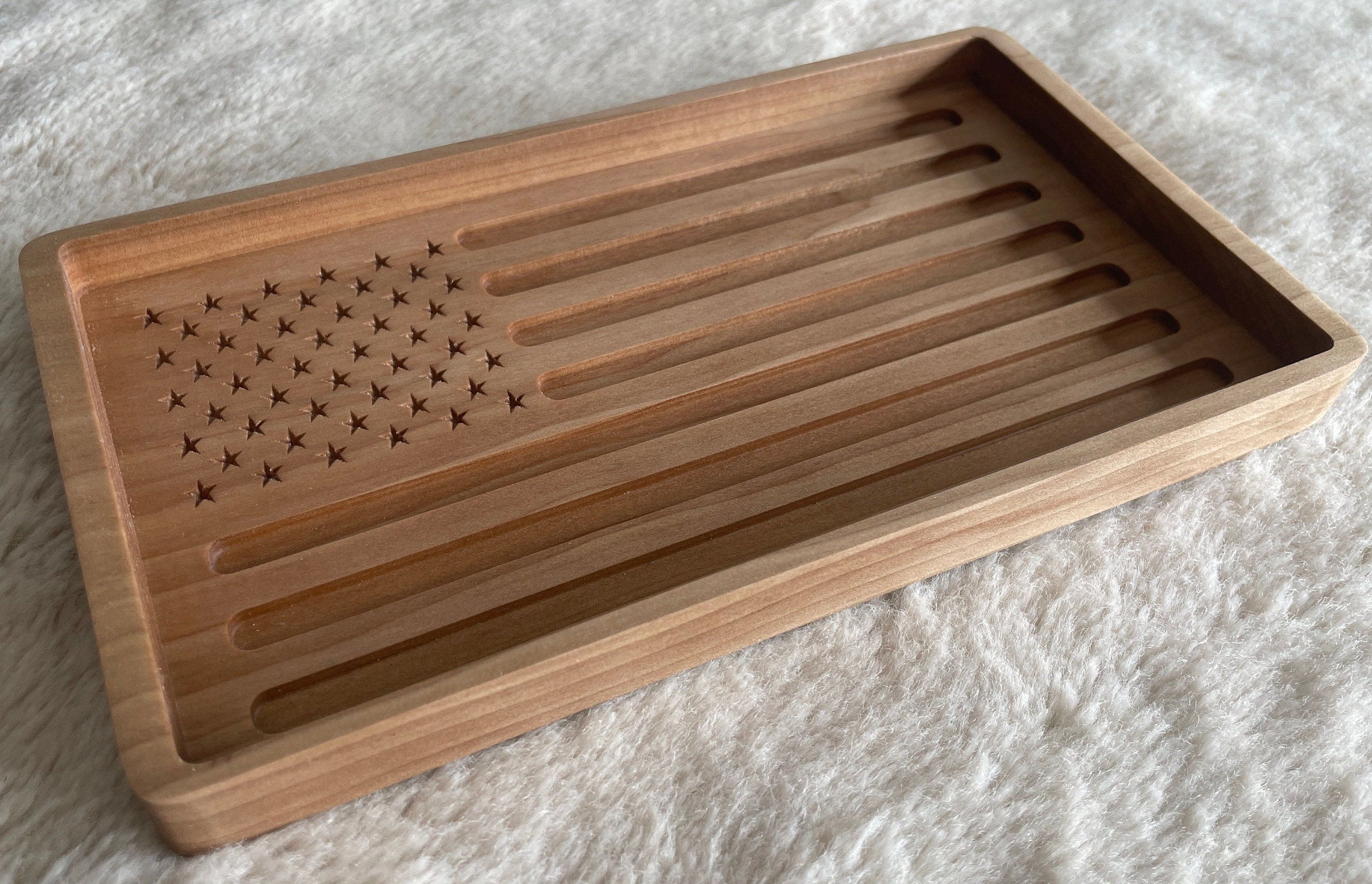 Engraved American Flag Wood Tray: USA Catch All Tray - Thumbnail 7