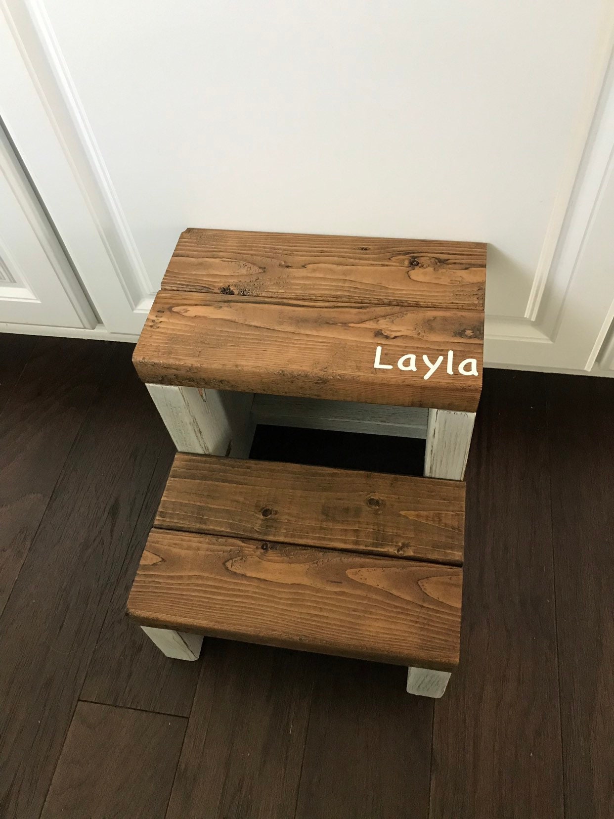 Personalized Wooden Step Stool, Rustic Toddler Tower - Thumbnail 3