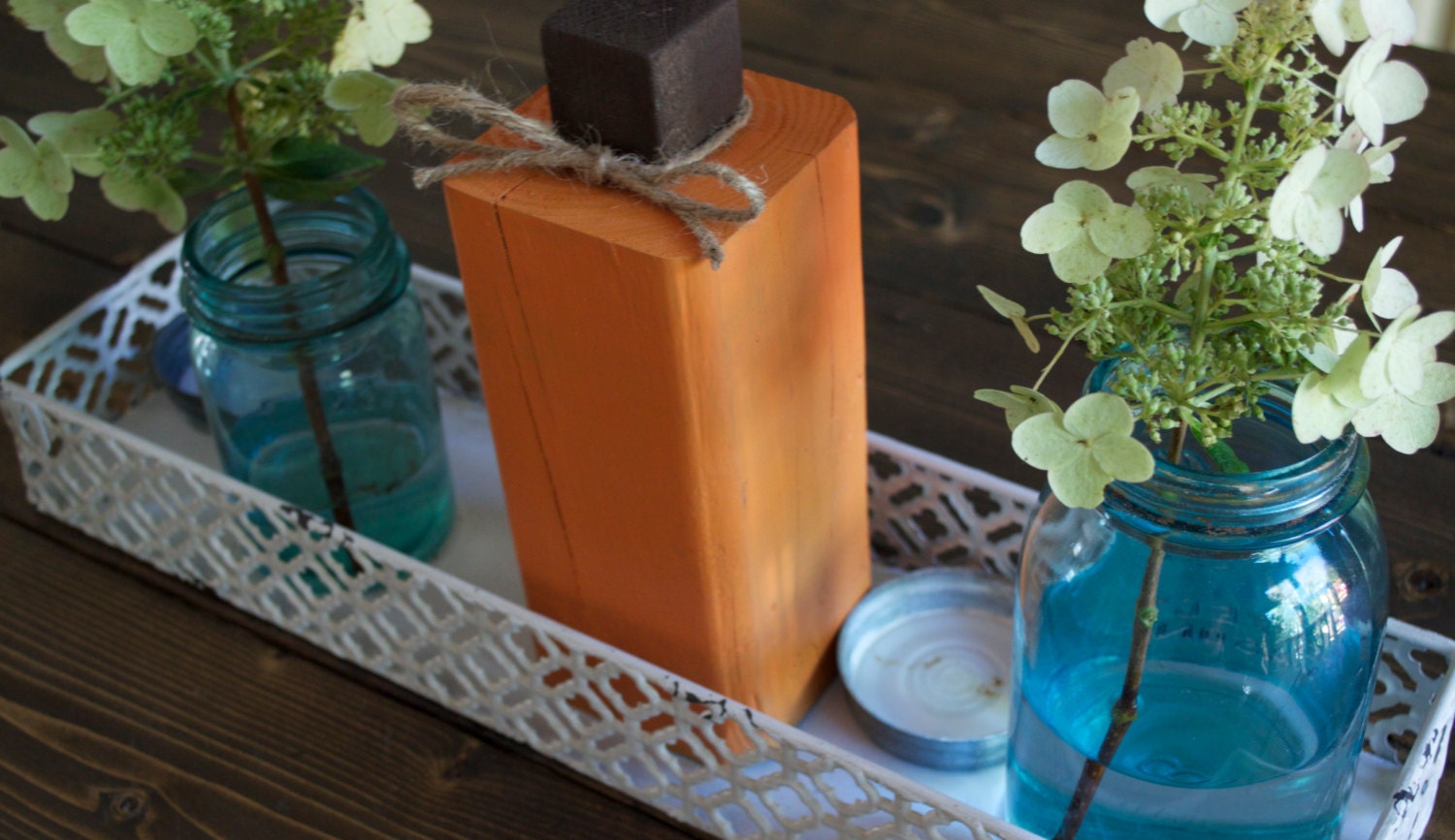 Rustic Wooden Pumpkin, October Sky Orange, Fall Decor - Thumbnail 3