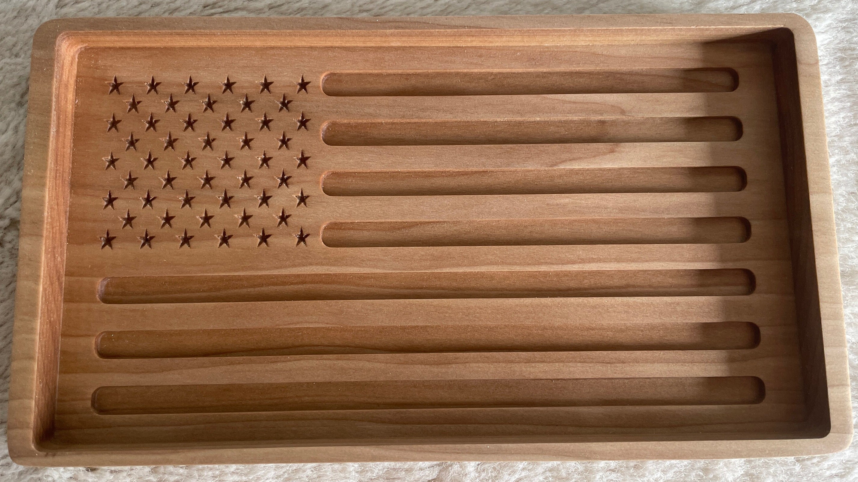 Engraved American Flag Wood Tray: USA Catch All Tray
