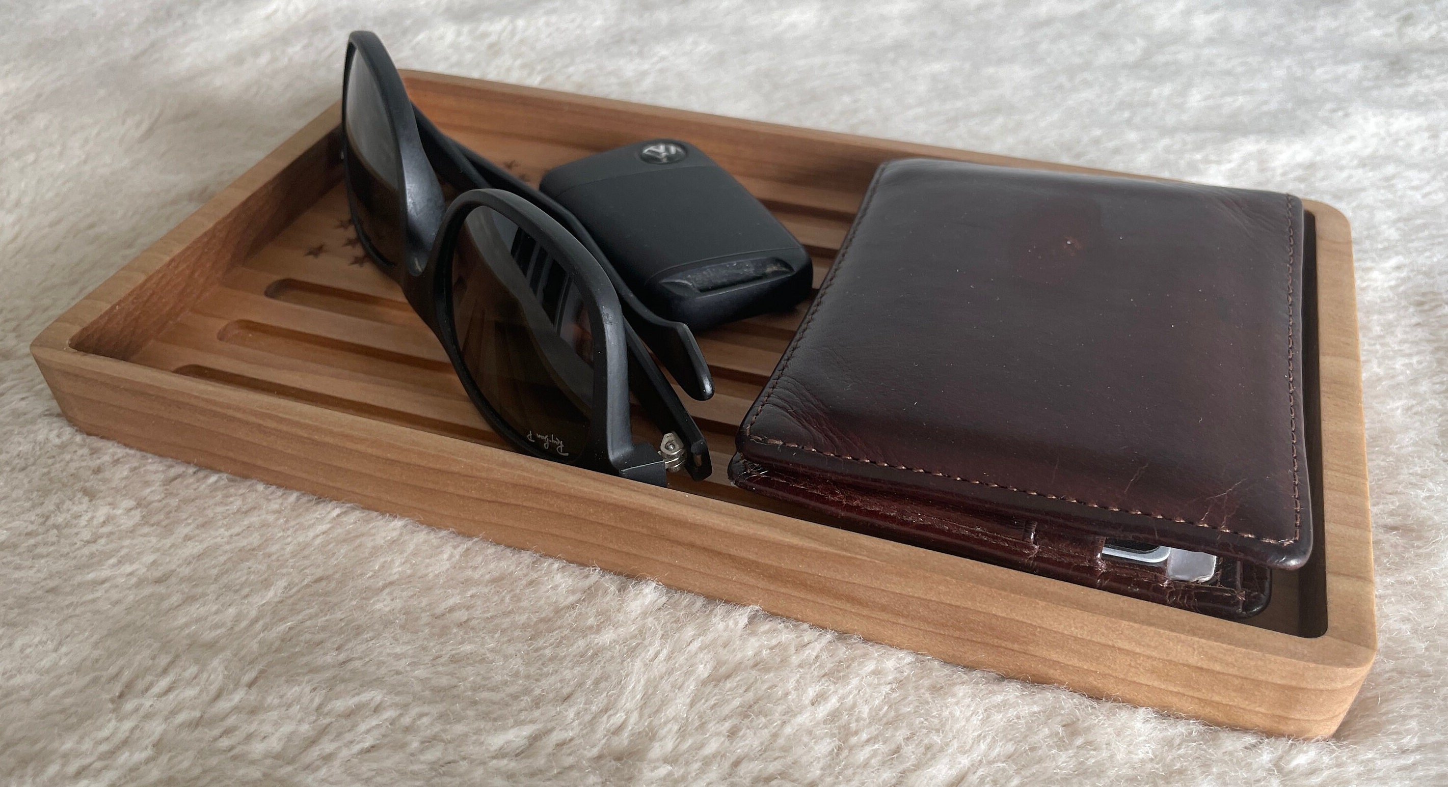 Engraved American Flag Wood Tray: USA Catch All Tray - Thumbnail 4