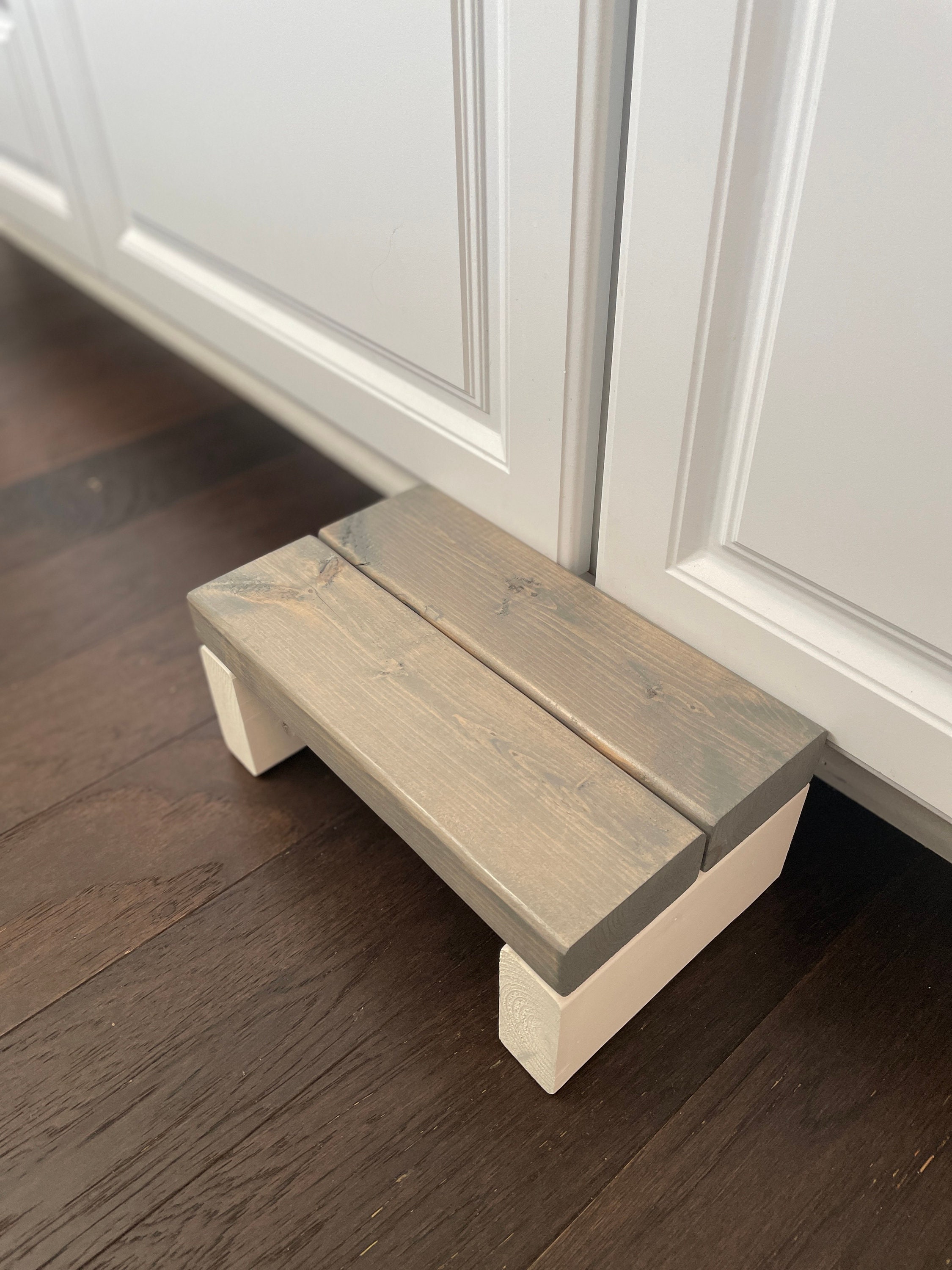 Handmade Small Wooden Step Stool: Weathered Gray & White - Thumbnail 4