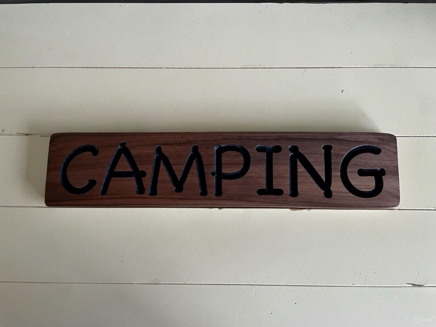Handcrafted Wood Camping Sign: Rustic Cabin Decor (16.5" x 3.5") - Thumbnail 2