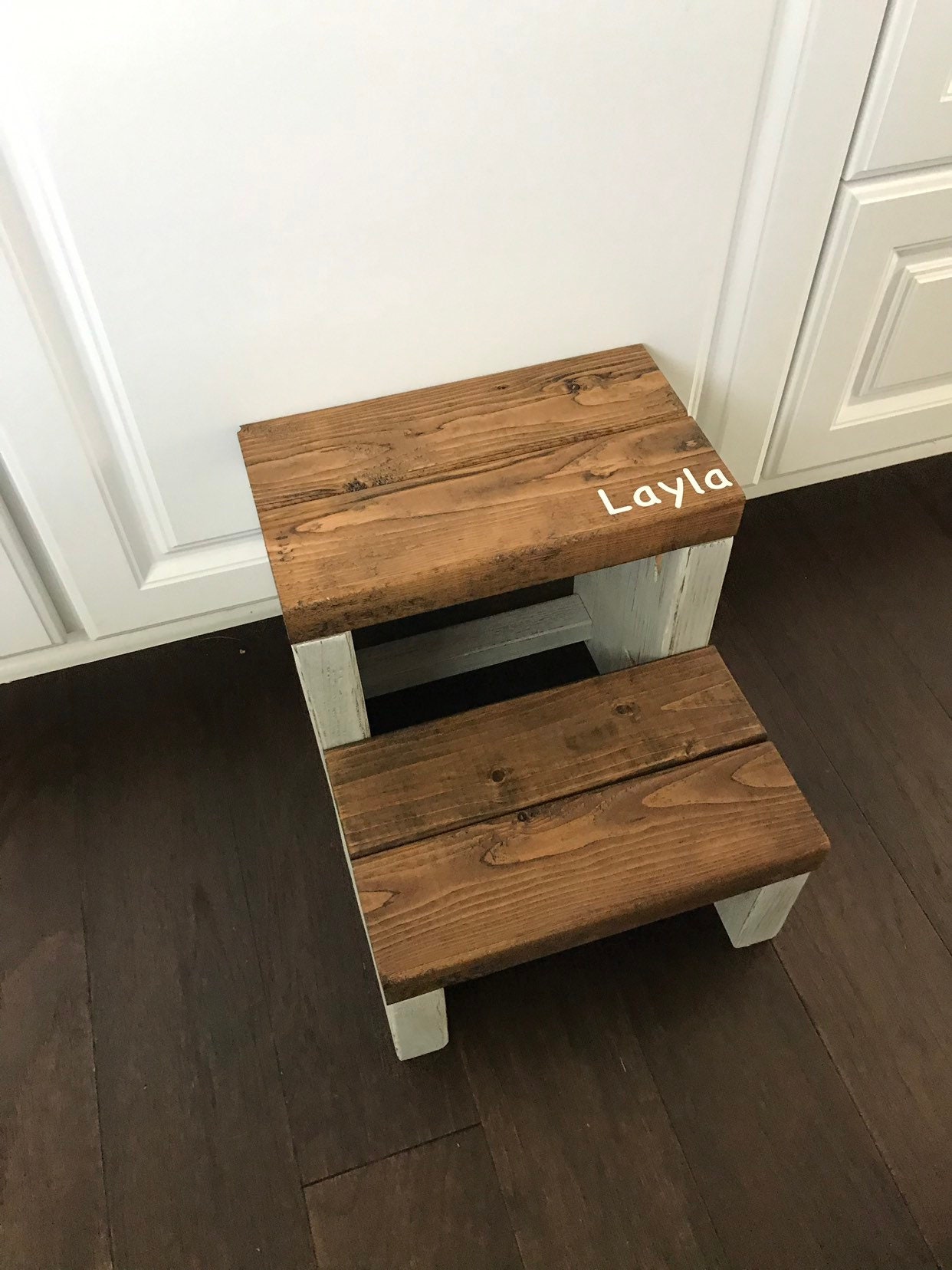 Personalized Wooden Step Stool, Rustic Toddler Tower - Thumbnail 6