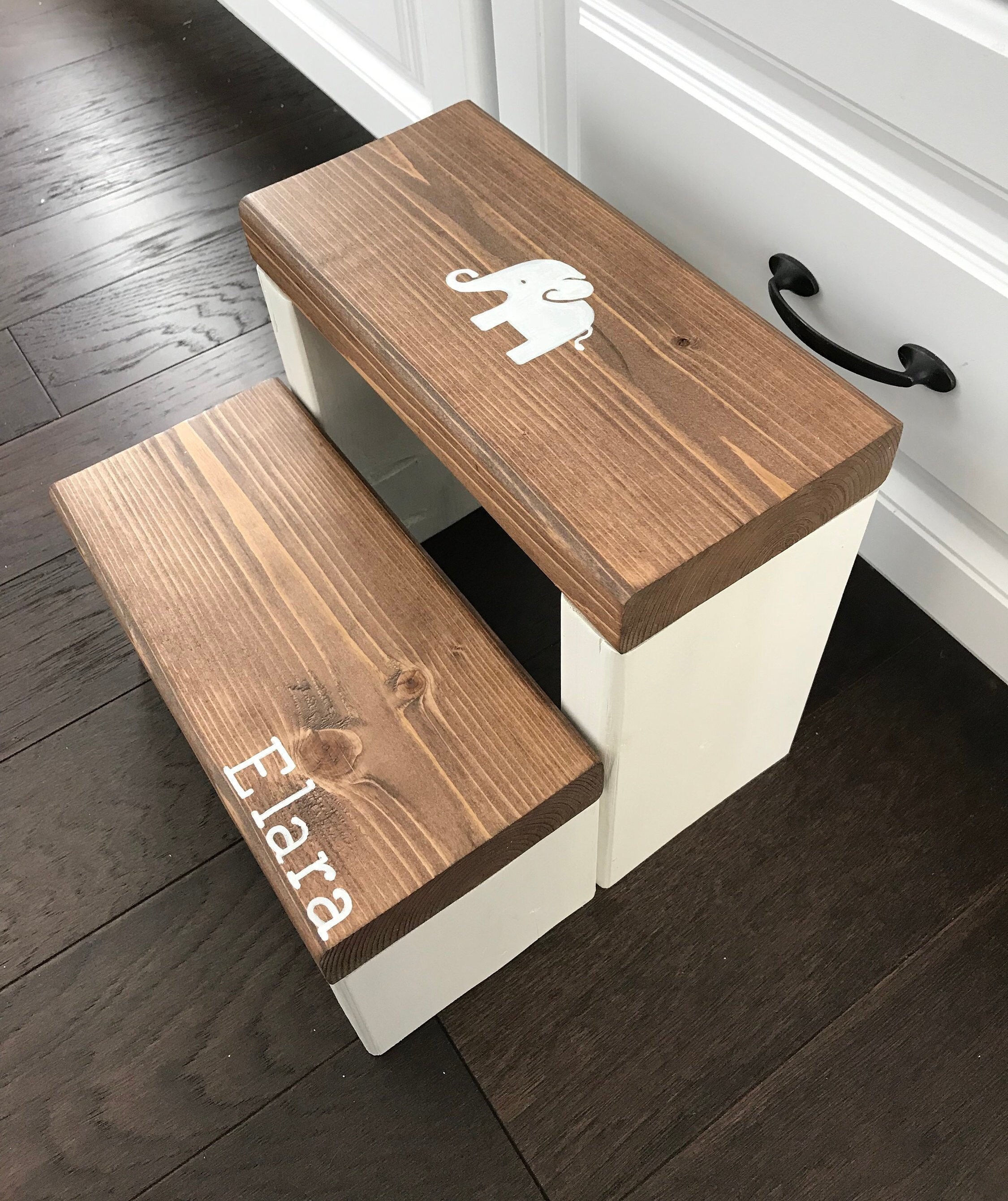 Customizable Rustic Wooden Step Stool: Toddler Gift - Thumbnail 3