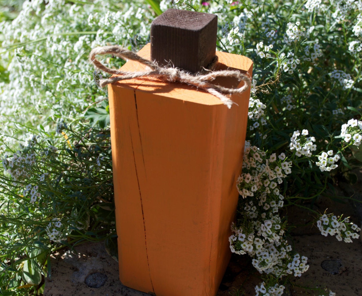 Rustic Wooden Pumpkin, October Sky Orange, Fall Decor - Thumbnail 2