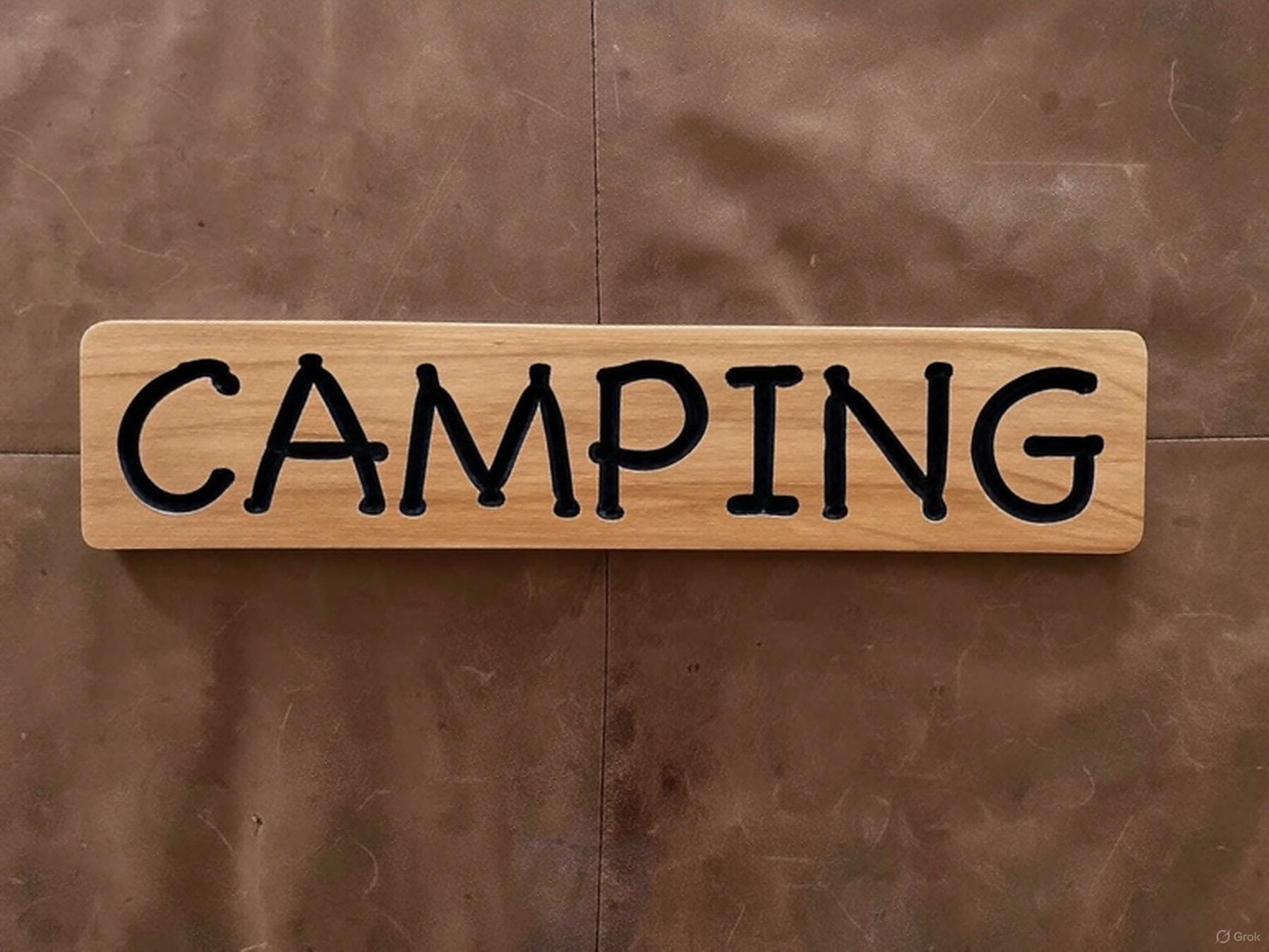Handcrafted Wood Camping Sign: Rustic Cabin Decor (16.5" x 3.5") - Thumbnail 5