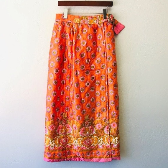 Vibrant Orange Pink Vintage Broadway Wrap Skirt Me