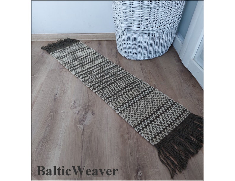 Woven rug, Handwoven rug, Boho ,Vintage, Home, Decor 42 1/2 x 11 108 cm x 28 cm 80% wool image 2