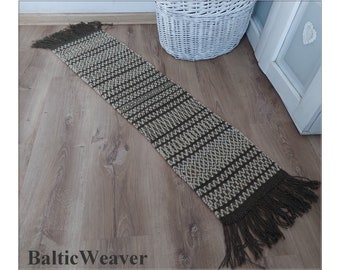 Woven rug, Handwoven rug, Boho ,Vintage, Home, Decor  43 1/4" x 11" (110 cm x 28 cm) 80% wool