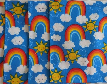 Cloth fabric Napkins with Rainbow - Blue Napkins with Rainbow – Kids Napkins with Rainbow – set of 4 20.5 x 19.5