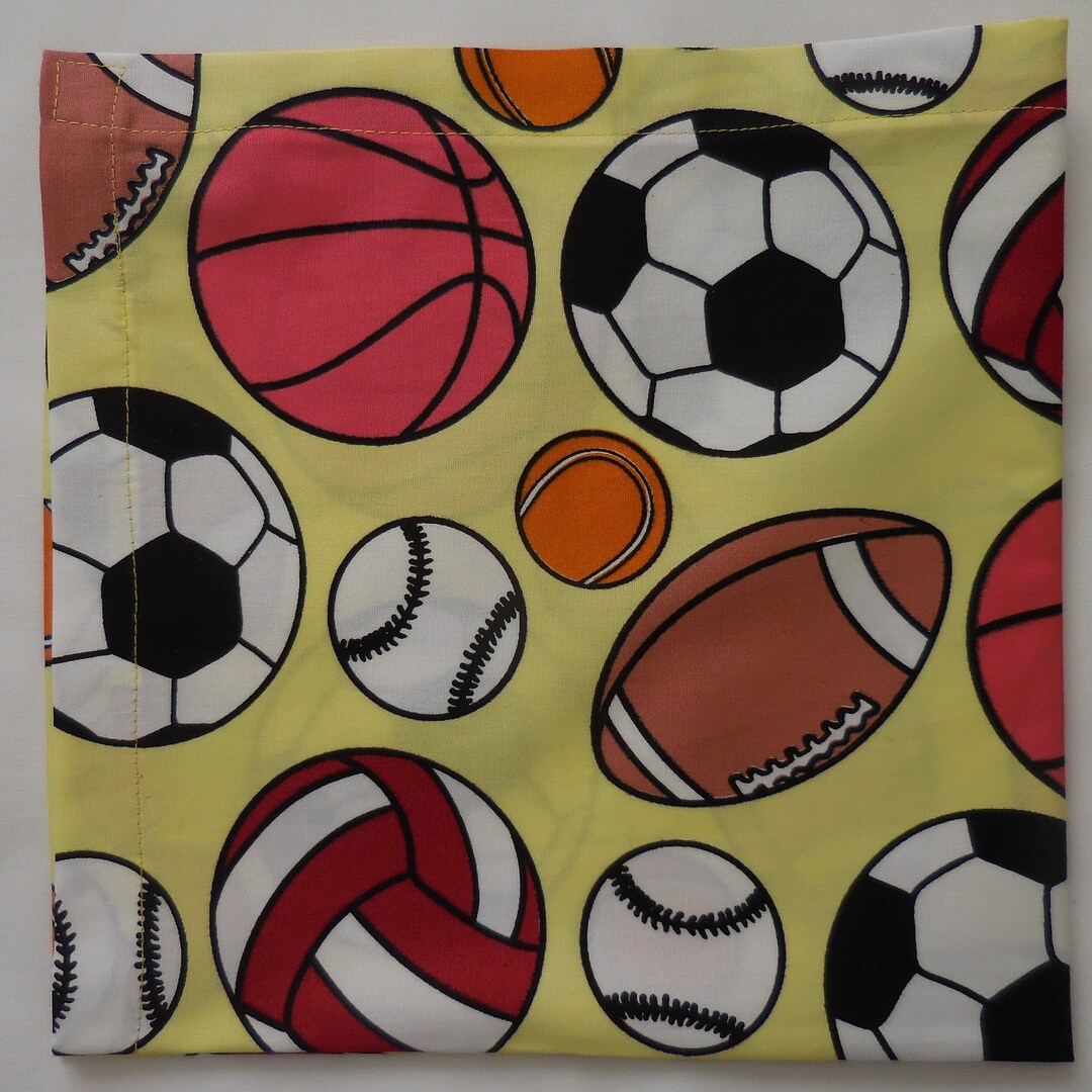 Cloth Fabric Kids Napkins With All Sports Balls Yellow Napkins With All