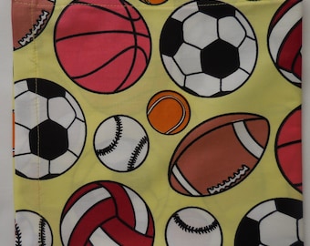 Cloth fabric Kids Napkins with All Sports Balls - Yellow Napkins with All Sports Balls – Yellow Kids Sports Napkins – set of 6  17 x 17