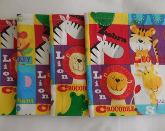 Cloth fabric Animal Alphabet Napkins - Animal Alphabet Lunchbox Napkins - Kids Animals Alphabet Napkins - Lunchbox Napkin – set of 4 14 x 14