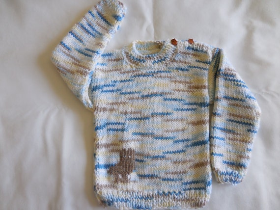 Handmade knit Baby Sweater in blue yellow white navy and | Etsy