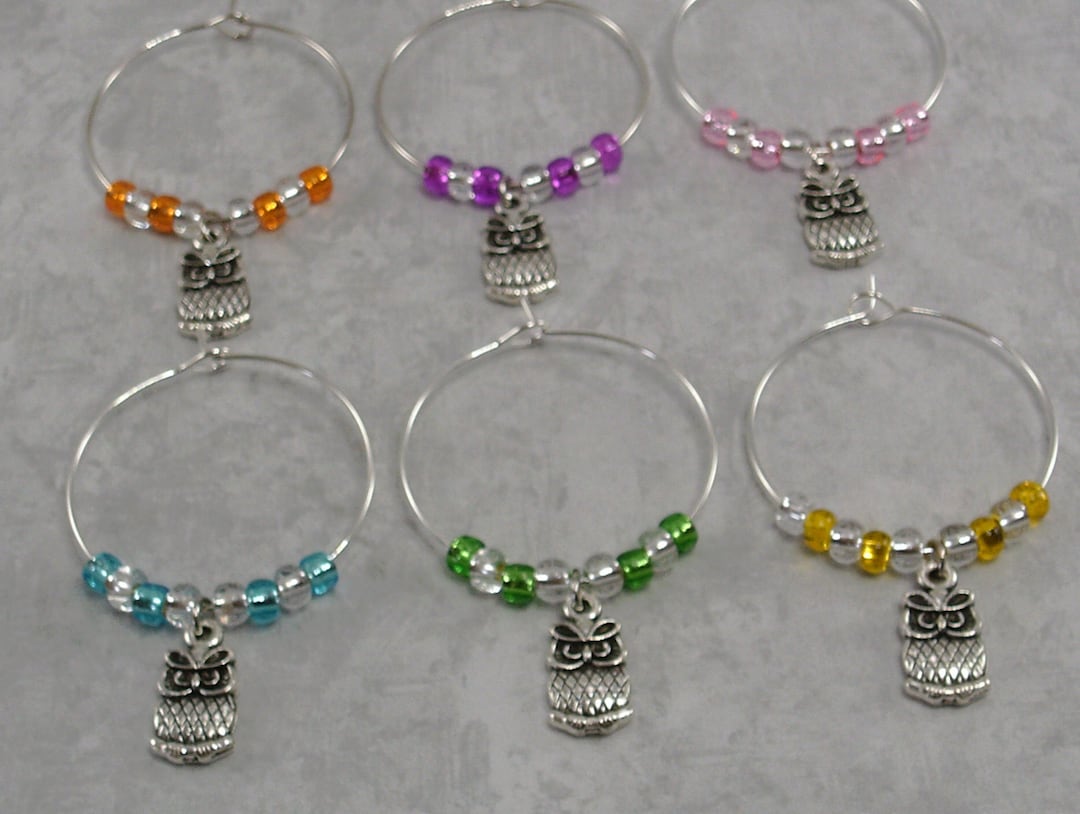 Owl Wine Charm Set, Owl Wine Glass Marker Set, Owl Collector's Gift Etsy