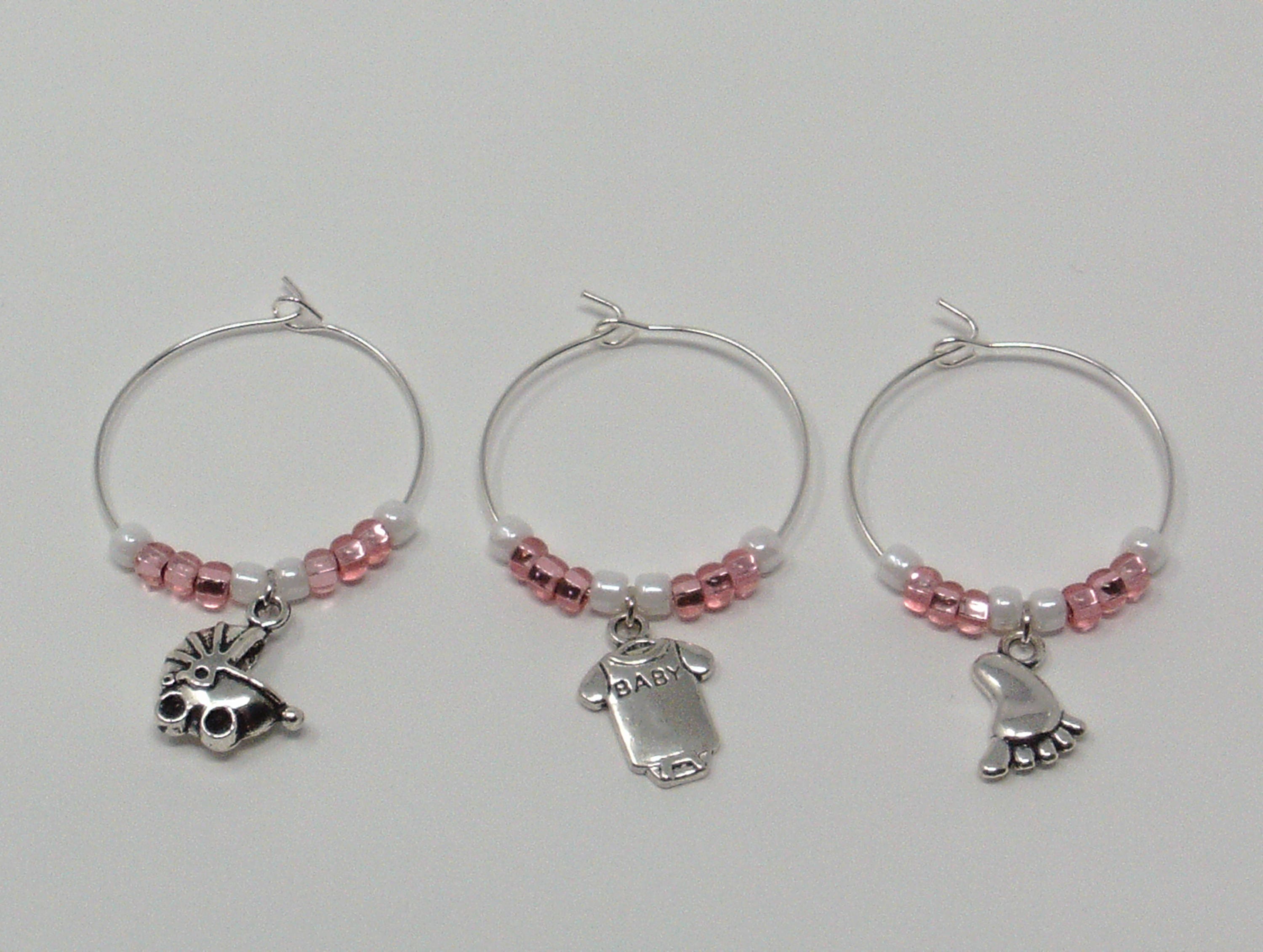 Baby Shower Wine Glass Charms Baby Girl Wine Glass Markers Etsy