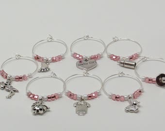 Baby Shower Wine Glass Charms, Baby Girl Wine Glass Markers, Baby Shower Favors, Gender Reveal Party Favors