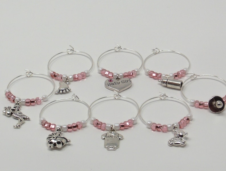 Baby Shower Wine Glass Charms Baby Girl Wine Glass Markers Etsy