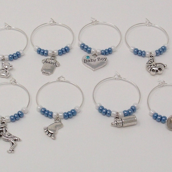 Baby Shower Wine Charms, Baby Boy Shower Gift, Baby Boy Shower Favor, Wine Glass Markers, Gender Reveal favors