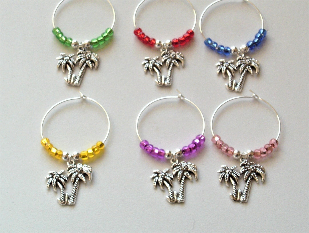 Palm Tree Wine Glass Charms Tropical Wine Glass Markers Etsy