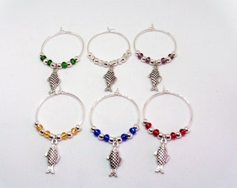 Fish Wine Glass Charms, Fish Wine Glass Markers
