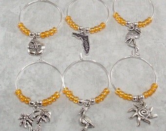 Florida Themed  Wine Glass Charms, Florida Wine Glass Markers, Florida housewarming gift