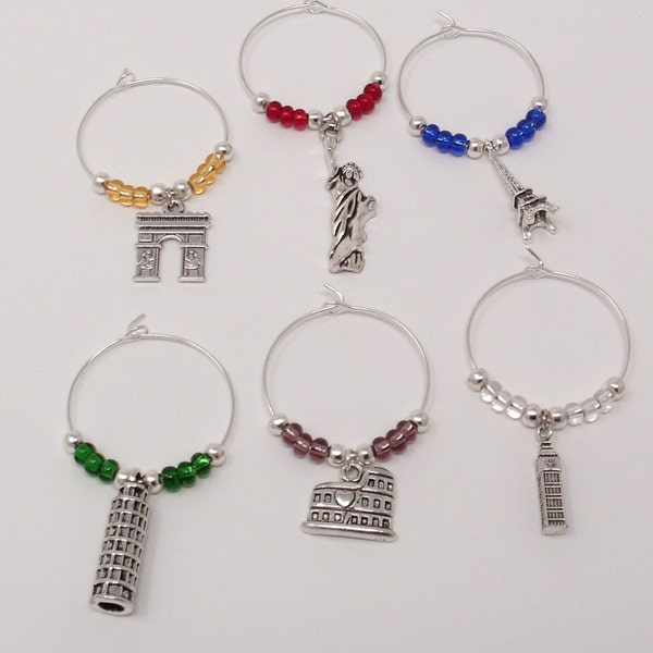 World Landmark Wine Charms, Landmarks Wine Glass Markers