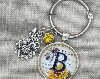 Personalized Initial Bee/Sunflower Thread Keep-Personalized Floss Ring