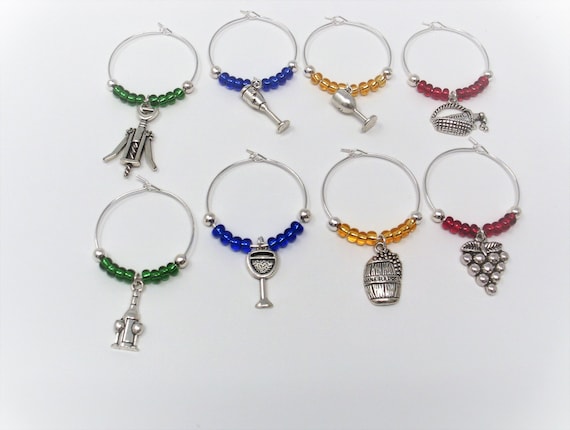 Vineyard themed wine charms, vineyard wine glass markers, wine themed gift