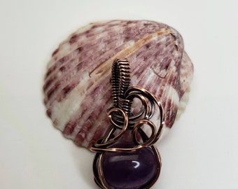 Petite amethyst pendant wire wrapped in antiqued copper