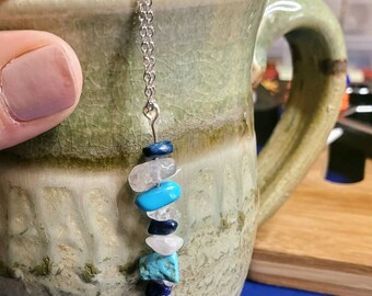 Handmade wire wrapped, raw stone chip beads dangle necklace lapis lazuli quartz turquoise gifts for teachers moms