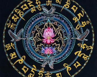 Om Mani Padme Hum Canvas Print: Tibetan Mandala Buddhist Art (12&quot;x12&quot;)