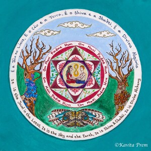 Unione Sacra Dipinto originale di Kavita Prem, mandala, Om Mani Padme Hum, regalo di nozze, coppia divina, tantra, mantra tibetano, loto