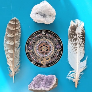 Shiva Mandala Sticker: Sacred Geometry, Sanskrit Mantra, Waterproof Vinyl (4"x4")