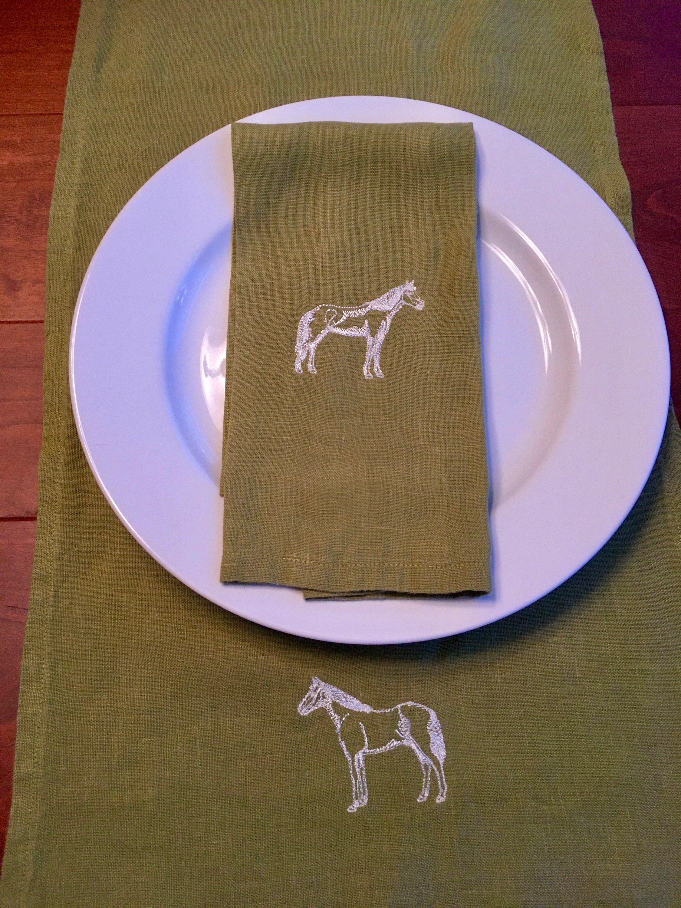 Linen napkins with horse embroidery. Etsy