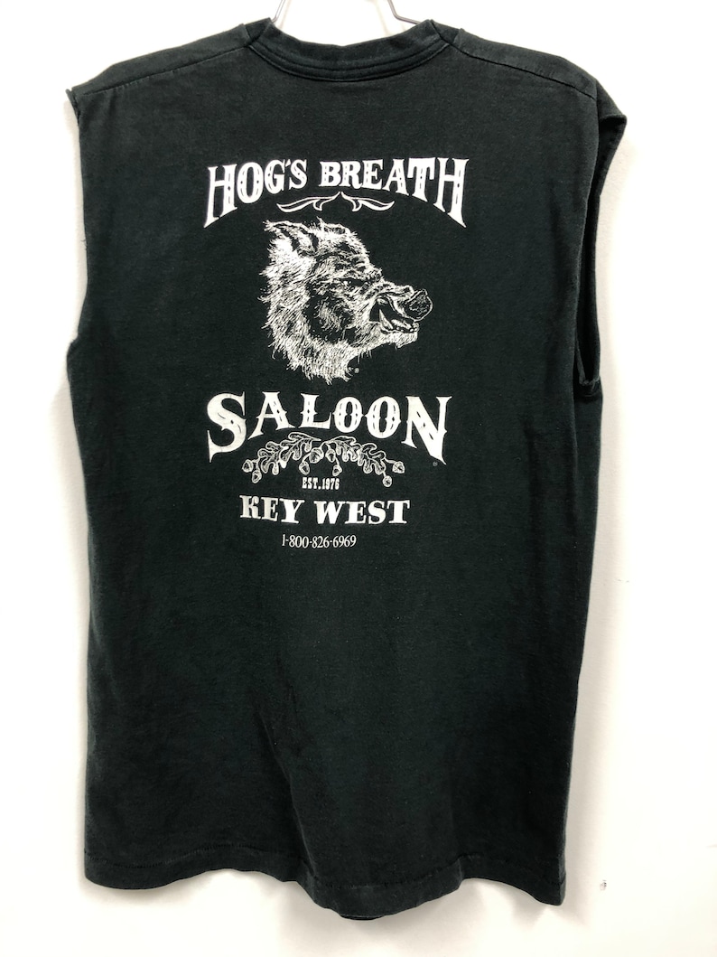 Vintage Hog/'s Breath Saloon Tshirt 80s 90s Hog Tshirt Key West Motorcycle Tee Mens Large Black Tank Sleeveless Biker Shirt