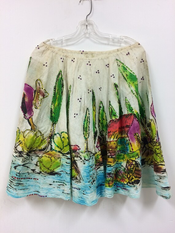 Vintage 1950s Circle Skirt // Mexican Hand Painted