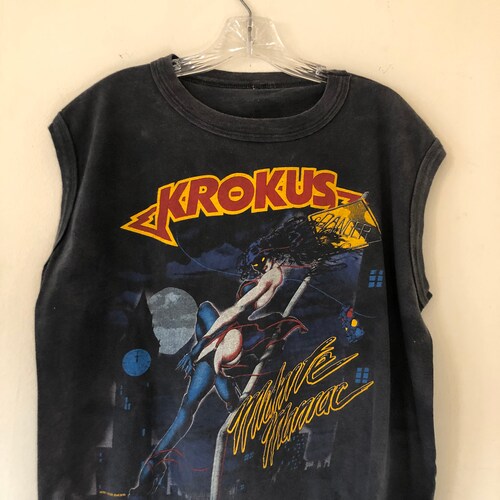 Vintage Krokus Tshirt // 1984 Midnite Maniac Tour shops Tee // 80s Metal Sleeveless Black Shirt // Heavy Metal Band Shirt // Krokus Blitz Size M-L