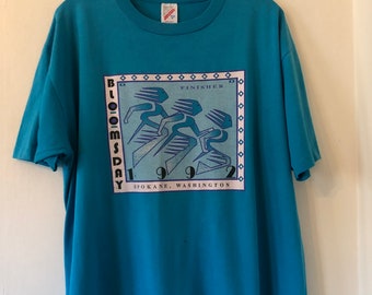 Vintage Marathon Tshirt // 1992 Bloomsday Run // 90s Nike Tshirt // Spokane Washington  // Bloomsday Finisher // Blue Nike Sports Shirt LG