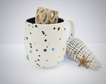 Ceramic Mug, Painted Mug, Coffee Mug, Tea Mug, polka dot mug, splatter mug, white mug, coffee lover, tea lover, coworker gift, office gift