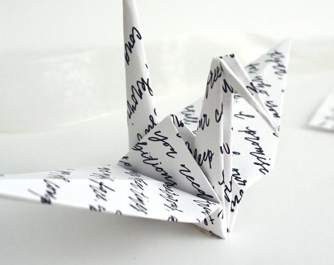 Wedding Vow Origami Crane Hand Lettered Calligraphy, Personalized