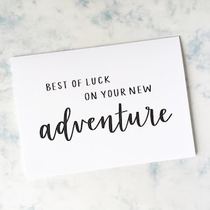 Tarjeta imprimible - "Mucha suerte en tu nueva aventura" - Descarga instantánea, PDF, Tarjeta de graduación, Tarjeta de buena suerte, Tarjeta de mudanza, Promoción