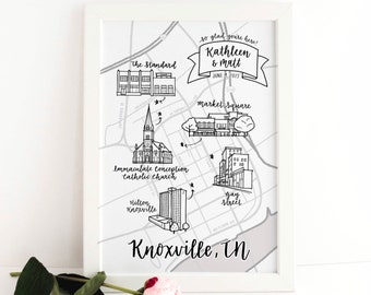 Custom Wedding Map, Black & White, Digital File - hand lettered, hand drawn, illustrated, venue, invitation, save the date, keepsake