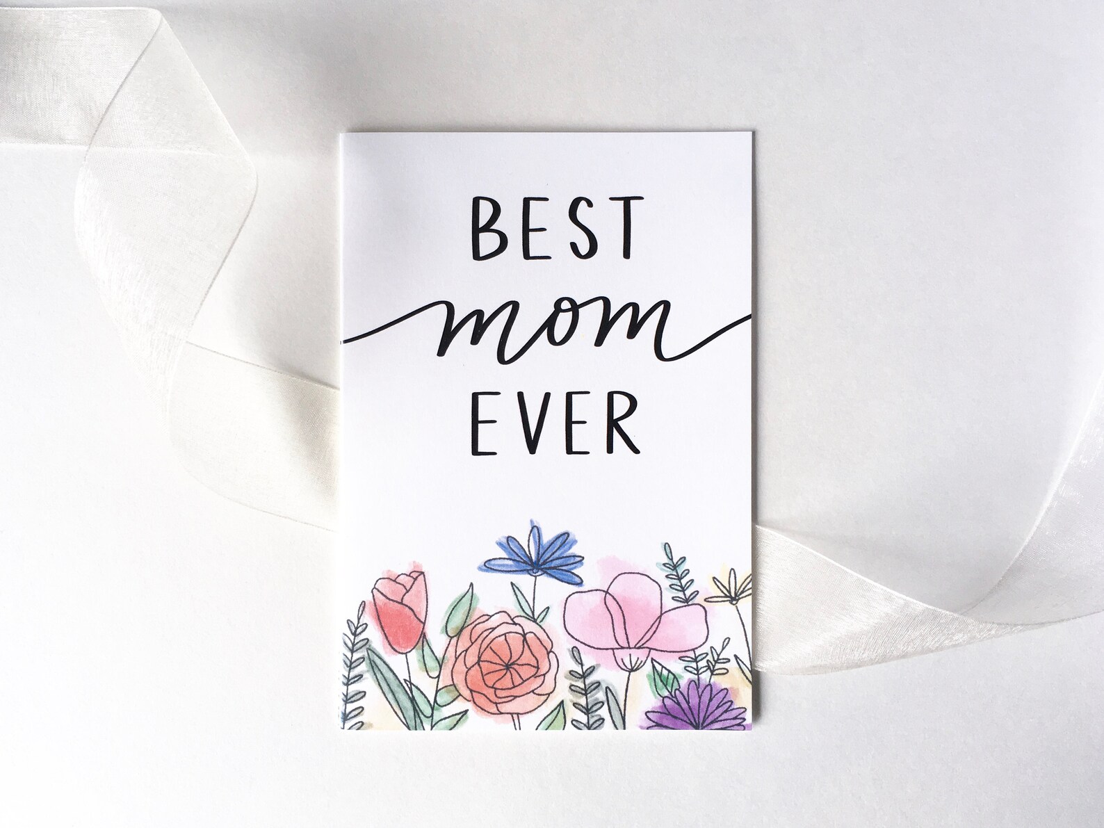 Best Mom Ever Card Mother's Day Card Floral Card Etsy