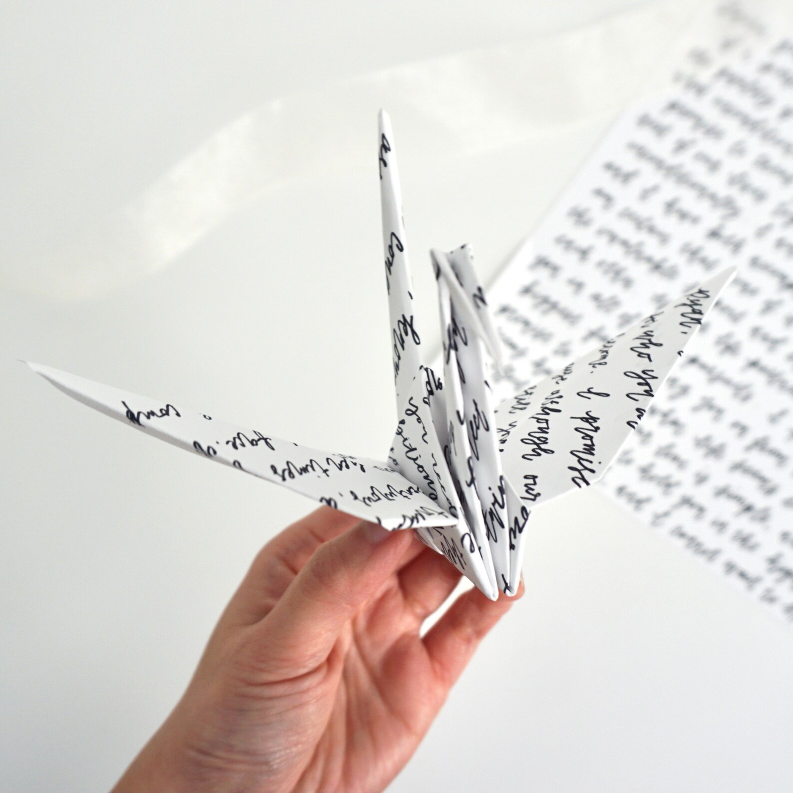 Wedding Vow Origami Crane Hand Lettered Calligraphy, Personalized