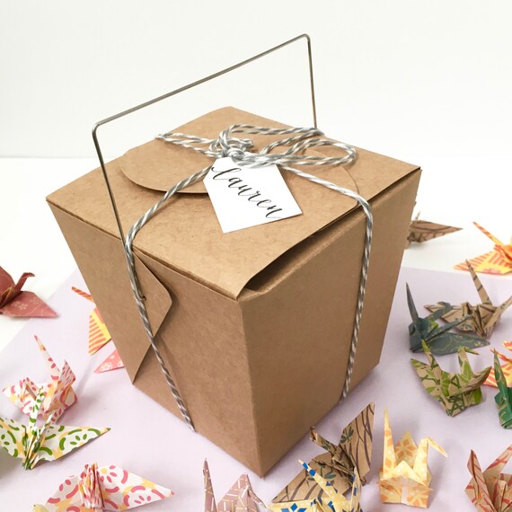 Gift Box Of 50 Mini Paper Cranes With Calligraphy Name Tag Colorful Origami Good Luck Handmade Personalized Gift Chinese Takeout Box