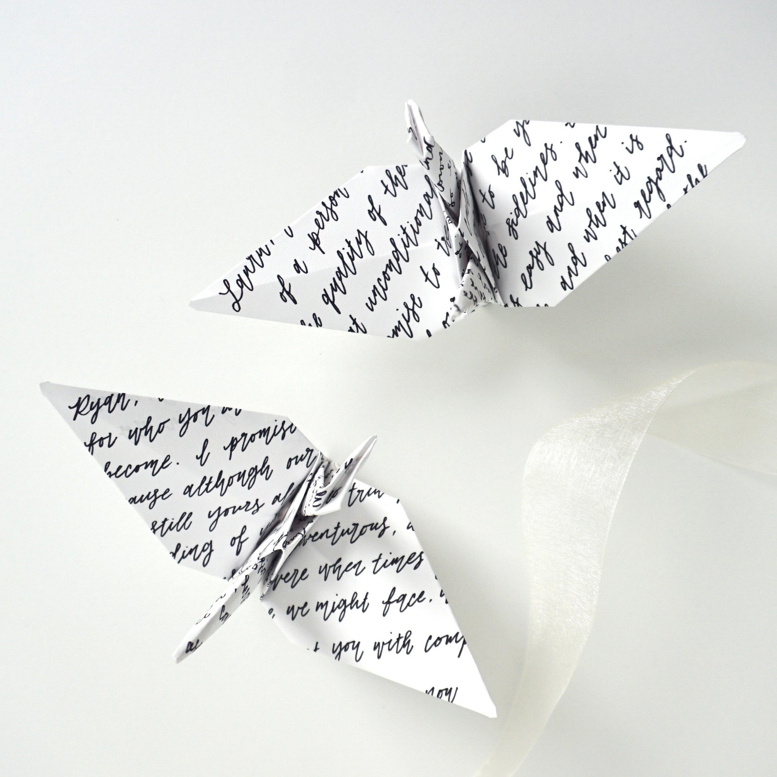 Wedding Vow Origami Crane Hand Lettered Calligraphy, Personalized