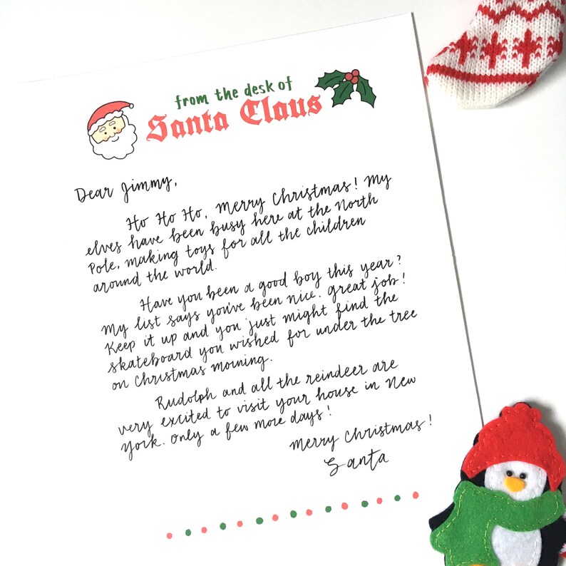 Handwritten Letter From Santa Cursive Personalized From | Etsy