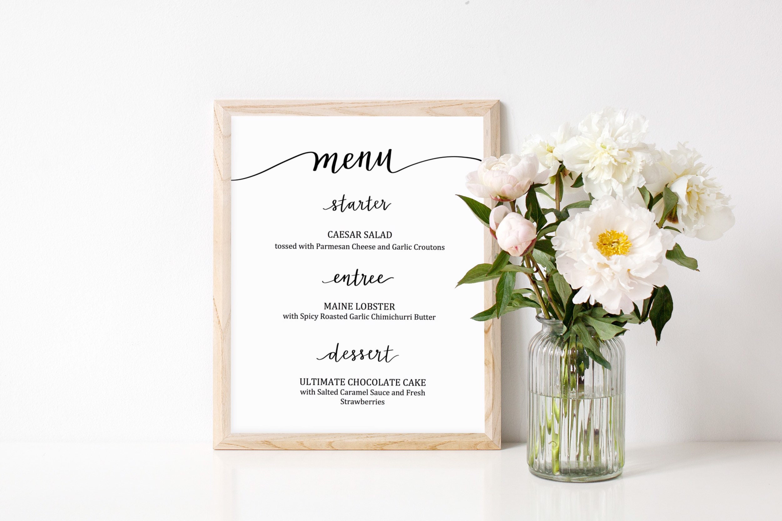 Simple Menu Template Starter, Entree, Dessert Printable, Instant